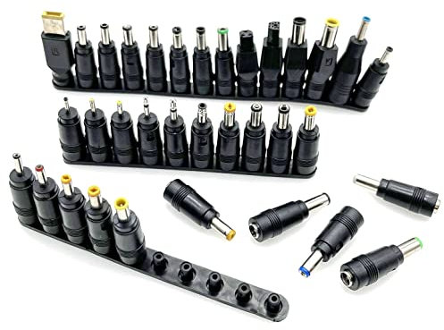 JZK 34 PCS DC barrel jack tip set, charger connector tips, barrel jack adapter, DC charger plug tips 5.5mm x 2.1mm, DC barrel plug, laptop power connectors