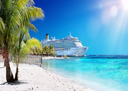 CORFOTO 7x5ft Kreuzfahrtschiff Hintergrund, Karibik Hintergrund, Palmen, tropischer Strand, Insel, Fotografie Hintergründe, Sommer Kreuzfahrt, Reisen, Ozean-Kreuzfahrt Geburtstags Requisiten