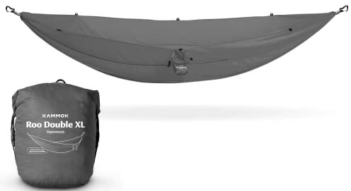 KAMMOK: Roo Double XL Hängematte | Hergestellt aus starkem und 100% recyceltem wasserabweisendem Ripstop-Gewebe | Bequem, verstaubar, leicht, Granitgrau