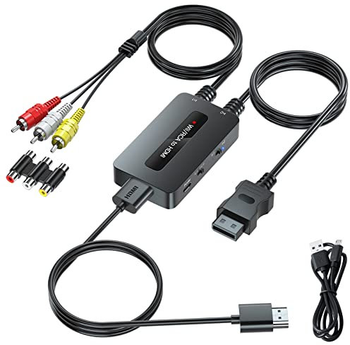 2 In 1 RCA/Wii to HDMI Dual Mode Converter, Support 4:3/16:9 Aspect Ratio Output Switch, Composite AV RCA to HDMI Converter, HDMI Cable for Wii Wii U
