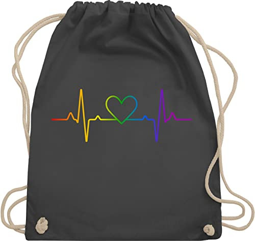 Shirtracer Turnbeutel Rucksack - LGBTQ Kleidung Flag - Herzschlag Regenbogen Pride - Unisize - Dunkelgrau - lesbian gifts lgbtq-tasche lgbt herz beutel lgbtq+ csd lgbtq+regenbogen stoffrucksack lqbtq