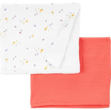 Simple Joys by Carter's Neutral's Baumwoll-Gaze-Decke, Pfirsich/Elfenbein-Ente, OSZ, 2er-Pack, Orange/weiße Enten, One Size