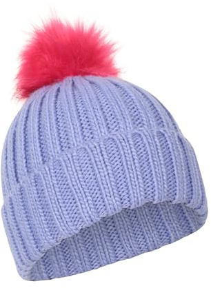 Mountain Warehouse Geneva Kids Unisex Contrast Beanie, Knitted Body, Faux Fur Pom Pom, Boys & Girls - Best for Tennis, Trekking, Running, Hiking & Outdoors Light Purple ONE