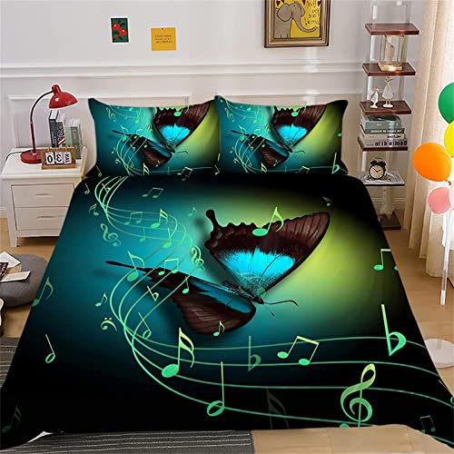 POKENE 3D Schmetterling Bettwäsche 135x200 Sonic-Notizen Bettwäsche-Sets 3 Teilig Weich Mikrofaser Teenager Bettbezug Set mit Reißverschluss + 2 Kissenbezüge 80x80 cm