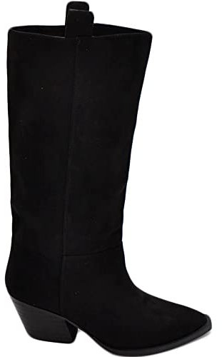 Malu Shoes Stivali camperos donna in ecopelle scamosciata nera altezza polpaccio lisci con tacco Texano legno 6 cm western moda zip (40 EU)