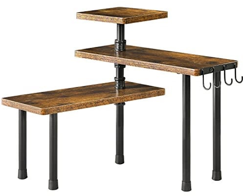 IBUYKE Estantería esquinera para Cocina, Estante para Especias de 3 niveles,4 ganchos,organizador de almacenamiento de especias,Estante de Pie,para baño, mostrador,armario,marrón rústico,TLJ003H