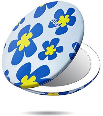 Fancii Tragbarer Makeup Spiegel wiederaufladbar mit dimmbares LED Licht, 3 Lichtfarben und 10X Vergrößerungsspiegel, Große 123mm Beleuchteter Kosmetikspiegel Taschenspiegel, Taylor (Flower Power)