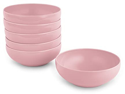 Juego de 6 Piezas de Vajilla Stilo con Acabado Brillante en Plástico Duro Reutilizable e Irrompible para Fiestas y Eventos. Rosa (Cuenco 16 cm)