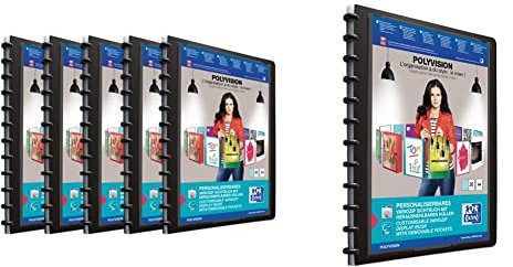 Oxford polyvision Ringmappe A4, mit vario-zipp, 20 Hüllen, schwarz, 5er Pack & Ring-Mappe A4, polyvision, vario-zipp, 20 Hüllen, schwarz, 1 Stück