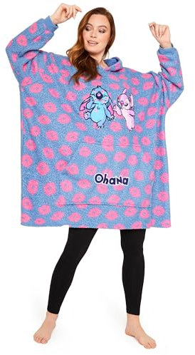 Disney Felpe con Cappuccio da Donna, Felpa Coperta Oversize in Pile, Felpa Stitch Invernale Taglia Unica Donna Ragazza (Blu Stitch/Angel)