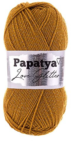 100g Strickgarn Papatya Love Glitter Wolle Häkelgarn Glitzerwolle Farbwahl, Farbe:8750 senfgelb
