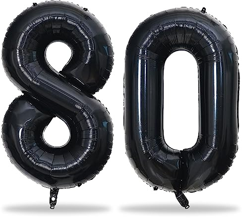 80th Birthday Giant Black Mylar Foil Number 80 Balloons - Self Inflating, Black Digit 8 & 0 Helium Balloons for Men & Women - 40 Inch - Anniversary Party Decorations