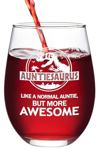 Joymaking Auntie Gifts - Auntiesaurus, Wine Glass Birthday Gifts for Auntie from Niece and Nephew, Personalised Drinking Glass Gifts for Auntie, Christmas Gifts for Auntie 17oz