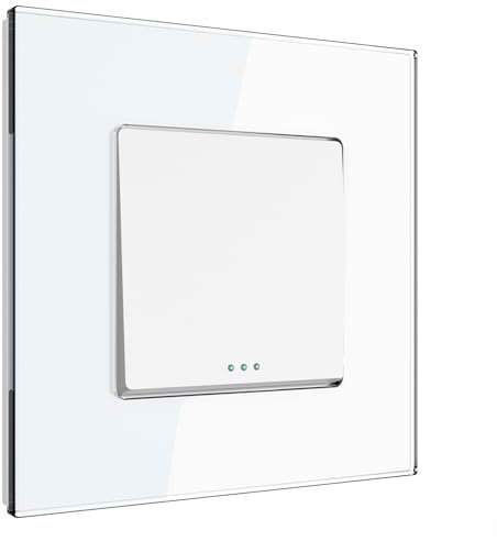 PULSAR Unterputz Lichtschalter Weiß Glas 1-Fach, Schalter mit Glasrahmen 10 A 250V, Wandschalter Ein-Ausschalter Einzeln