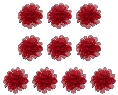 PATIKIL 10Stk 2.8 Chiffon Blumen Netz Stoff Blumen Nähen Gewebe Ornamente Stirnband Verzierungen für Heimwerker Handwerk Hochzeit Dekor Rot