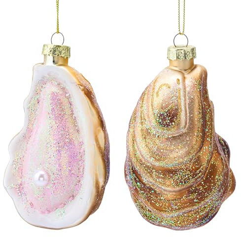Joiedomi 2 Pcs Christmas Oyster with Pearl Glass Ornament, Beach Shells Glass Blown Ornament for Christmas Tree Decoration, Sea Ornament for Party Favor Party Supplies Indoor Decoration