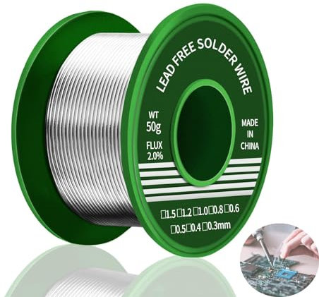 ieron Alambre de soldadura de 50 g, alambre de soldadura de 0,8 mm sin plomo Sn99.3 Cu0.7 con núcleo de colofonia para reparación de componentes de soldadura eléctrica electrónica y bricolaje