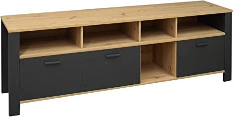 Nicht Zutreffend TV Lowboard - Anthrazit matt - Asteiche Dekor - B 193 cm - 3 Schubladen