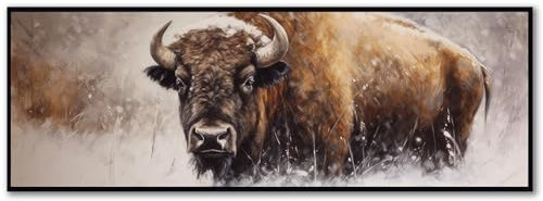 YOXORDQ Großes Bison-Wandkunst, Winter-Päriebüffel, Poster, Druck, Wohnzimmer, Schlafzimmer, Büro, Leinwand, Wanddekoration, 61 x 180,3 cm, ungerahmt