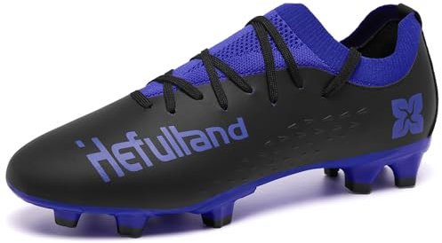 Hefulland Mens Professional Spike Football Shoes High Top Breathable Football Shoes Training Sports Turf Spike Shoes, Blackblue, 8 UK