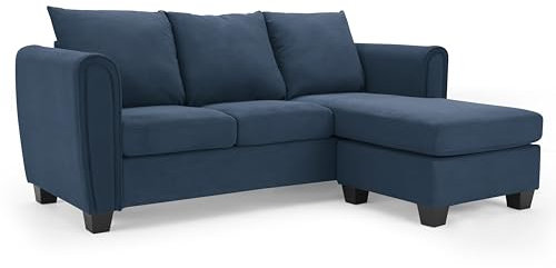 Home Detail L Shape Sofa 3 Seater Sofa with Chaise, Cord Corner Fabric Sofa Modular Sofa Chaise Upholstered Settee in Grey, Green & Blue (Blue Cord)