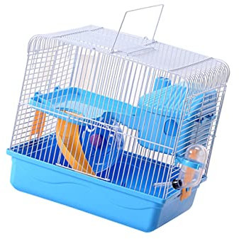 Angoily Doppelschichtiger Hamsterkäfig Aus Abs Kunststoff Blau Mit Großer Tür Plattform Tragbares Kleintierhaus Für Hamster Und Chinchillas