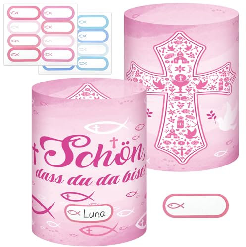 HOWAF Windlicht Tischdeko Geburtstag Deko, Windlicht Kommunion Konfirmation Taufe Ostern Deko, Schön DASS Du Da Bist Geeignet für Teelichter oder Kerzen (Kommunion-Rosa)