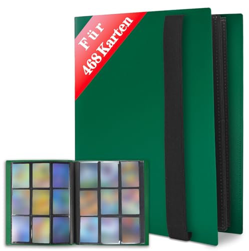 JUSONEY Sammelkarten Album - 468 Pockets Sammelalbum 26 Seiten Pro 9 Pocket mit Wasserdichte Grün Buchdeckel Perfekt zum Sammeln von Karten für MTG Magic,für Match Atta(Grün)