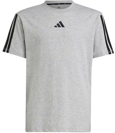 adidas Unisex Kids Essentials 3 Stripes T-Shirt, Medium Grey Heather/Black, 9-10 Years