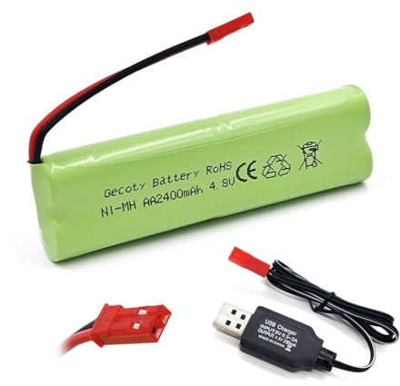 Gecoty® Wiederaufladbare 4,8V NI-MH AA Batterie, 2400mAh RC-Akku mit JST Stecker und Ladekabel für Hochgeschwindigkeitszug Spielzeug, Beleuchtung, Elektrowerkzeuge (JST Stecker)