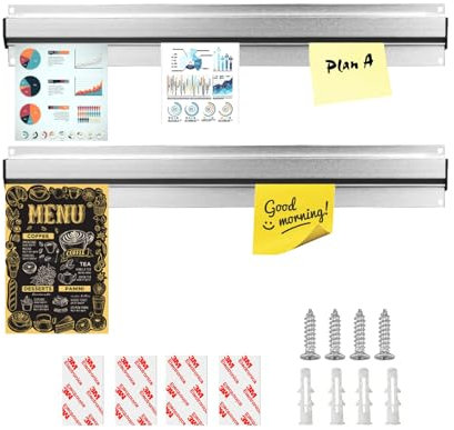 Bonhalter Gastronomie Zettelhalter Küche Klemmleiste für Papier Notizleiste aus Aluminium Zettelleiste Wandmontage zum Kleben oder Schrauben für Küche Hotel Bar Büro Bestellungen Ticket (2 Stück 25cm)