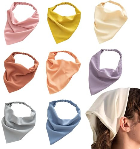 Esshogo 8 Stück Stirnband Dreieck Damen, Boho Damen Stirnbänder Dreieck Kopftüchern, Head Chiffon-Kopftuch Haarbandana für Frauen Yoga Stirnband Einstellbare Turban