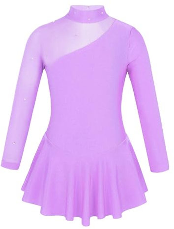 Rswnyirn Glitzer Mädchen Tanzkleid Latein Eiskunstlauf Kleid Patchwork Ballettanzug Mit Wickelrock Ballett Wettbewerb Outfit Lavendel 122-128