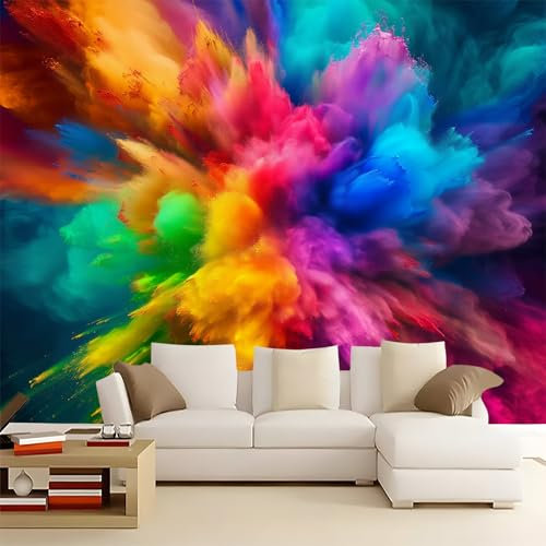 Papier Peint Panoramique Fumée arc-en-ciel, Photo Murale Poster Géant Décoration Murale Intissé Moderne, Papier Peint Coloré, Décoration Murale 300 x 210 cm
