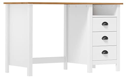 AJJHUUKI Möbelstück - Schreibtisch Hill mit 3 Schubladen 120x50x74 cm Kiefer Massivholz