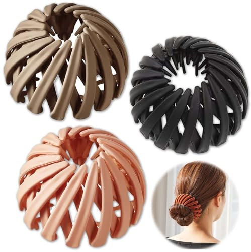 Crrynuo Haar Accessoire - Haarspange Vogelnest - Rutschfeste Haarspangen - 3 Stück - Schwarz, Pink, Khaki