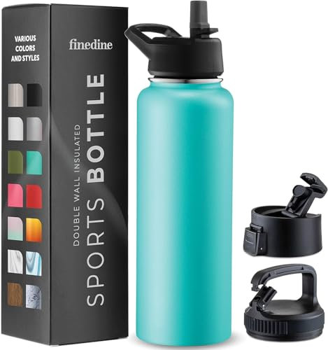 1180ml Triple Walled, Insulated Water Bottles with Straw - Stainless Steel Metal Bottle W/ 3 Leak Proof Lids - For Travel, School, Sports, Gym/Men, Women (Cheery Turquoise)