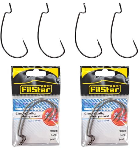 PRO FILSTAR Offset Haken Set 4 Stück N7/0 – Cheburashka Haken - Dropshot Haken - Jighaken für Gummifische Montage - Jig Head - Fishing Hooks Set - Zander & Hecht & Forelle Angelhaken - Sport Set