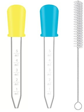 Pipetas de Silicona,2 Piezas 5ml Goteros Líquidos,Silicona y Plástico Pipetas Cuentagotas,Dispensador de Líquido,con 1 Cepillo de Limpieza,para Dulces Chocolate y Experimentos