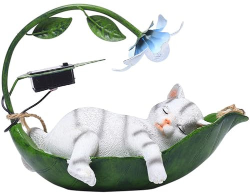 Petyoung Lustige Katze Ornamente Outdoor mit Solarlicht Katze Statue Tier Dekorationen für Garten Balkon Dekor Zubehör