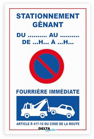 Lot de 4 panneaux en Akilux stationnement gênant fourrière immédiate - format 19x29 cm