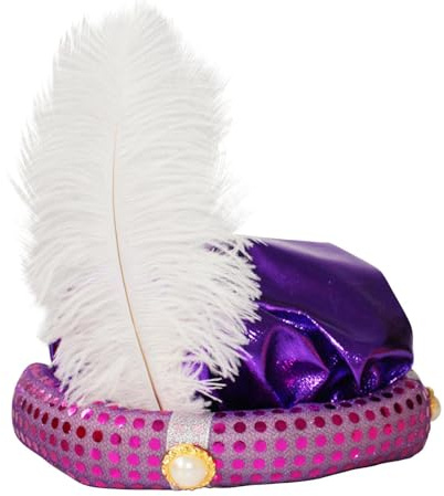 Kostüm Hut – Hut Erwachsene | Hut Herren, Kostüm Hat, Erwachsene Turban mit Feder und Perle Shiny Pailletten Design, Männer, Hel Head Wrap Pailletten Design für