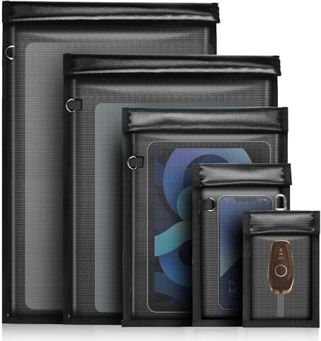 Faraday-Taschen-Set, wasserdicht, feuerfest, Anti-Tracking-Faraday-Tasche, RFID-Signalblockiertaschen für Autoschlüssel, Telefon, Abschirmungstasche, Laptops, Tablets, integrierter Haken für tragbare