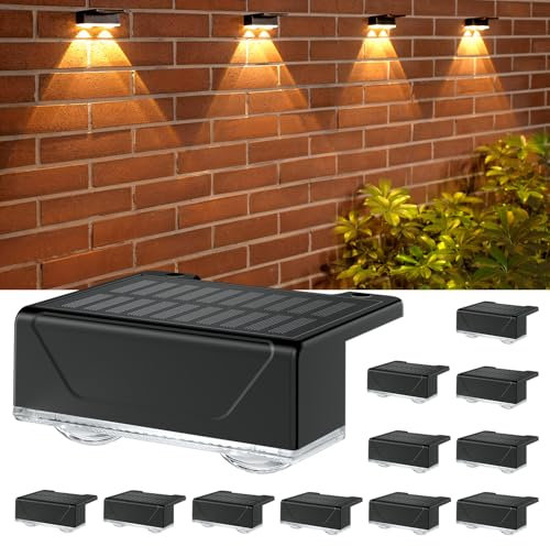 ELLASAY Fence Lights Solar Powered: 3000K Warm White & 7 RGB Colours Garden Lights for Fence - IP65 Waterproof - Bright LED Lens for Wall Deck Patio 12 Pack