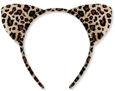 OUDQFCJ Bandeau léopard en peluche courte avec oreilles de chat - Serre-tête léopard - Serre-tête pour femme Bandeau d'oreille léopard - Pour Halloween, carnaval, cosplay, fête à thème