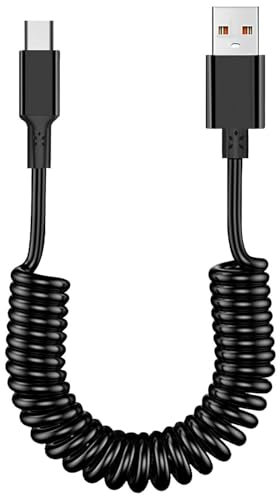 2 Piezas Cable Espiral USB A a USB C, Cable de Carga Rápida 5A Tipo-C, Estirar de 0,4m - 1,5m, Cable de Datos para Android Auto y Amplia Gama de Dispositivos Móviles, Compatible con Galaxy S23 S22 S21
