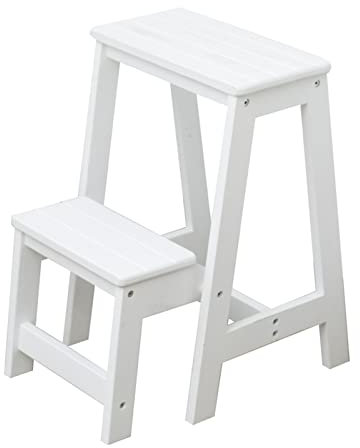 XXLNBJKA Taburete de Escalada para Interiores, Taburete pequeño de Madera de 2 peldaños, Taburete Plegable multifunción para escaleras, Biblioteca, Cocina, Blanco