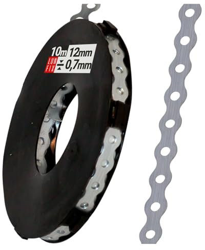 12x0,7 mm Lochband Stahl verzinkt 10m Montageband Befestigungsband Lochstreifen Metallband Rolle Lochstreifenband Befestigung Lochblech