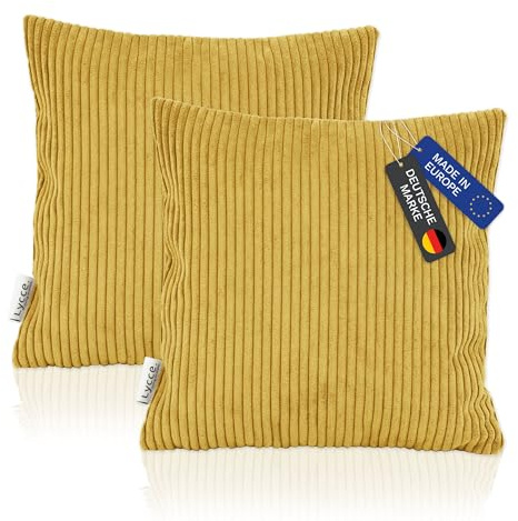 Lycce 2er Set Kissenbezüge, Cordstoff (40 x 40 cm) Senf