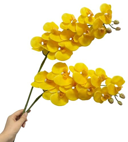 Urier 2 steli di orchidee artificiali, 96,5 cm, realistici al tatto, in lattice, rami di Phalaenopsis bianchi, fiori artificiali per matrimoni, feste, casa, giardino, decorazione (giallo, 96,5 cm)